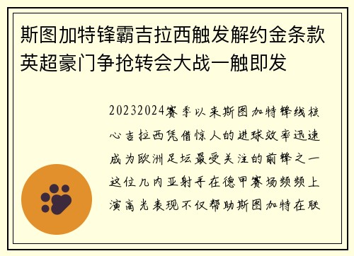 斯图加特锋霸吉拉西触发解约金条款英超豪门争抢转会大战一触即发 斯图加特锋霸吉拉西触发解约金条款英超豪门争抢转会大战一触即发
