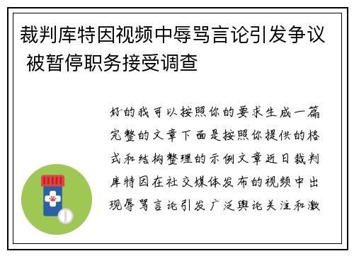 裁判库特因视频中辱骂言论引发争议 被暂停职务接受调查